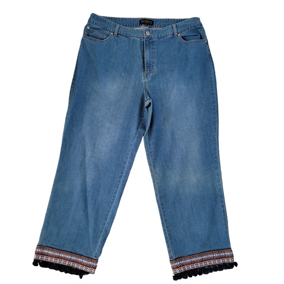 Eloquii wide leg high rise‎ jeans boho hippie fringe embroidery sz 16 - Picture 6 of 8
